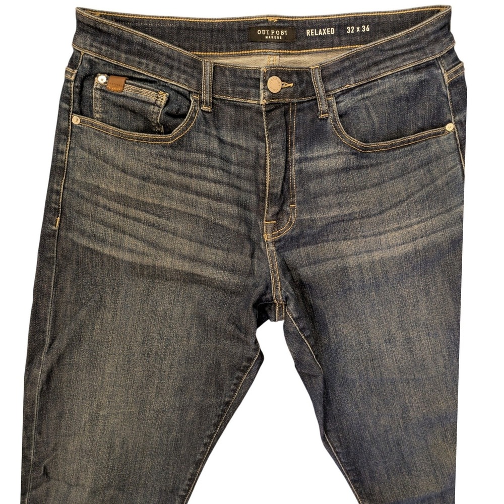 Outpost Makers Mens Relaxed Fit Dark Wash Stretch Denim Jeans 32x36 OAR300 - Picture 3 of 10